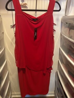 Red Layered Chiffon Evening Dress
